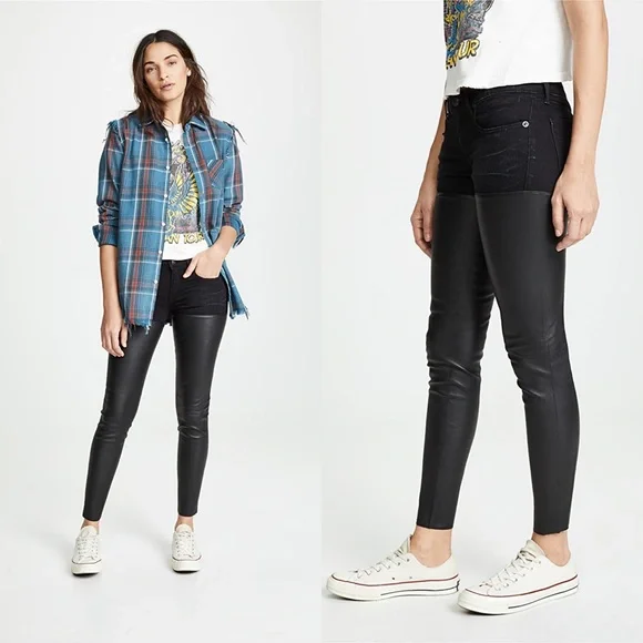 R13 Leather Chaps Jeans Size 26 Black - Picture 1 of 10